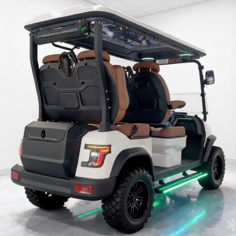 Monaco FF4 rear three-quarter view with RGB side steps and rear cargo box