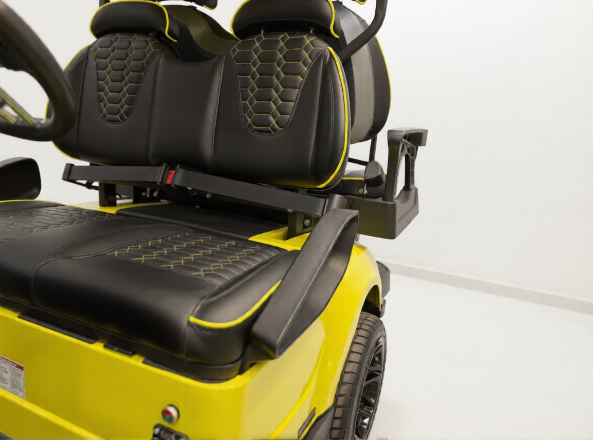 Riviera FR4 rear-facing seats with hexagon-quilted leather and contrast stitching
