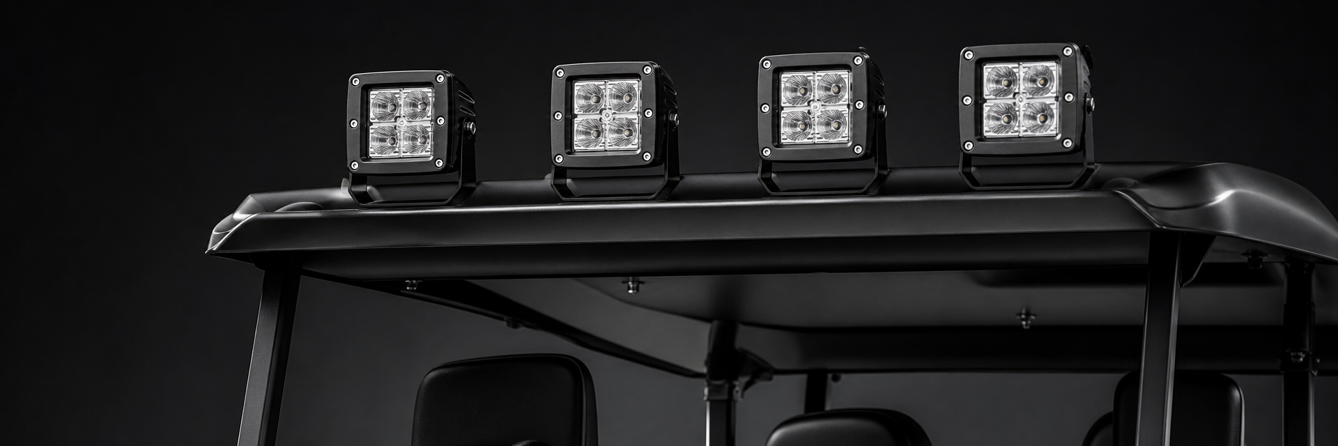 Roof-mounted LED light bar on a luxury golf cart