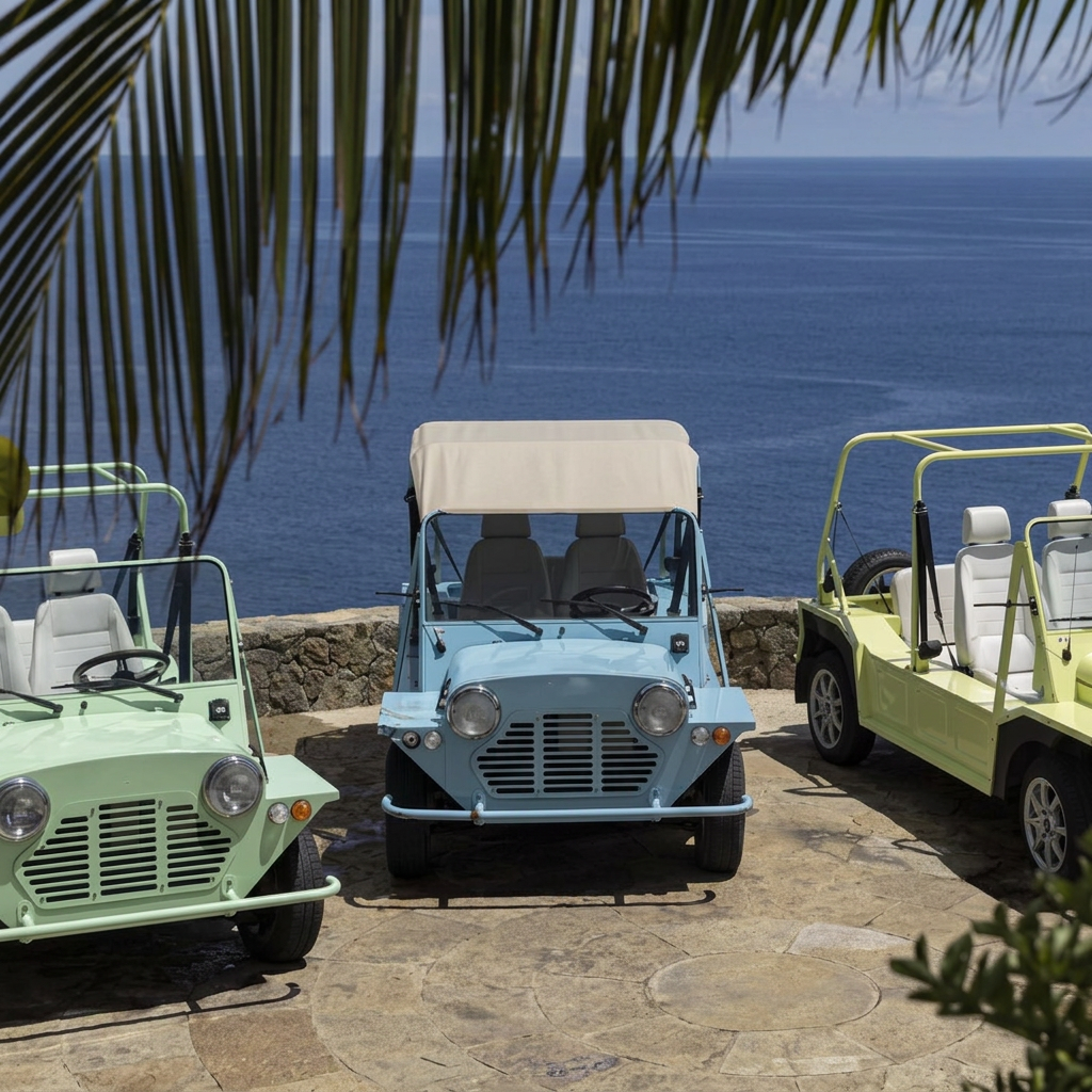 Capri electric vehicle front view by the sea