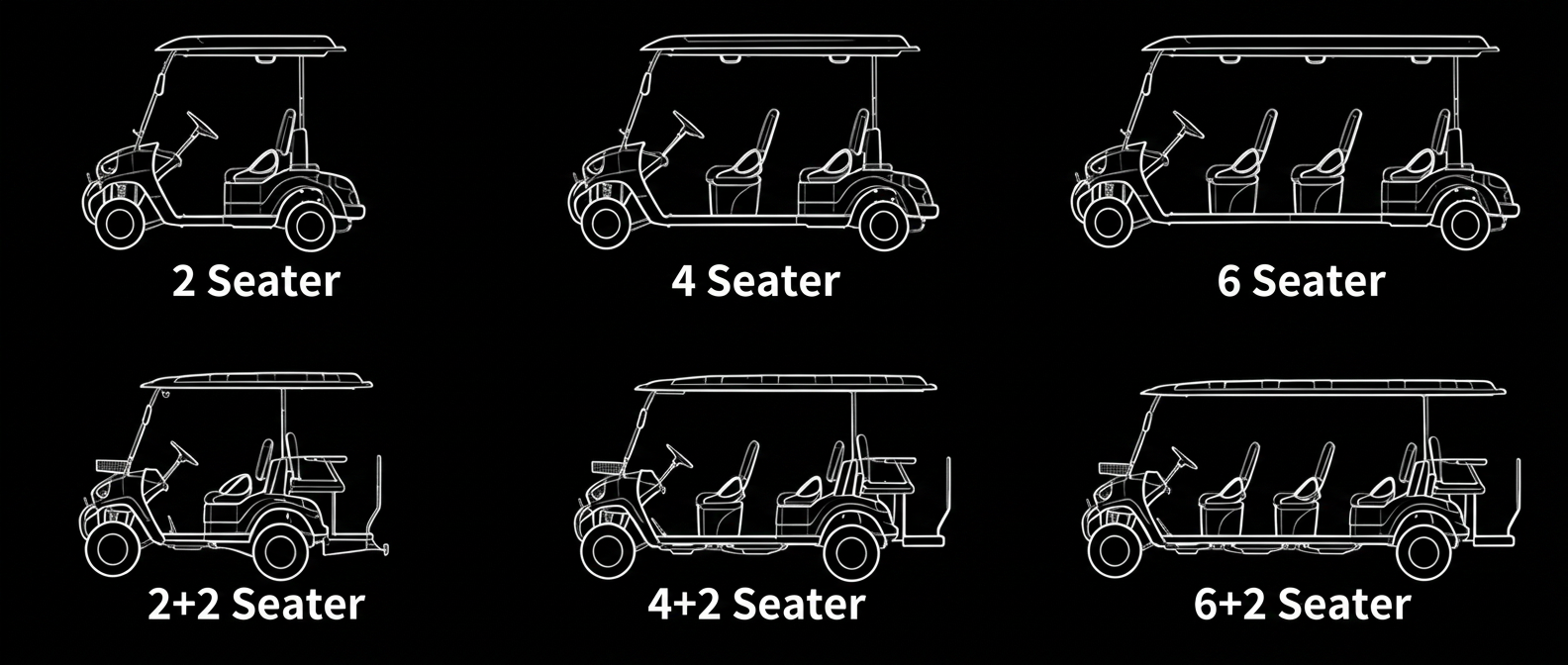 Available seating configurations: 2 seater, 4 seater, 6 seater, 2+2, 4+2, 6+2