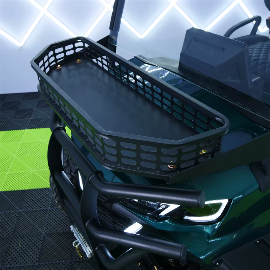 Front basket accessory mounted on a golf cart
