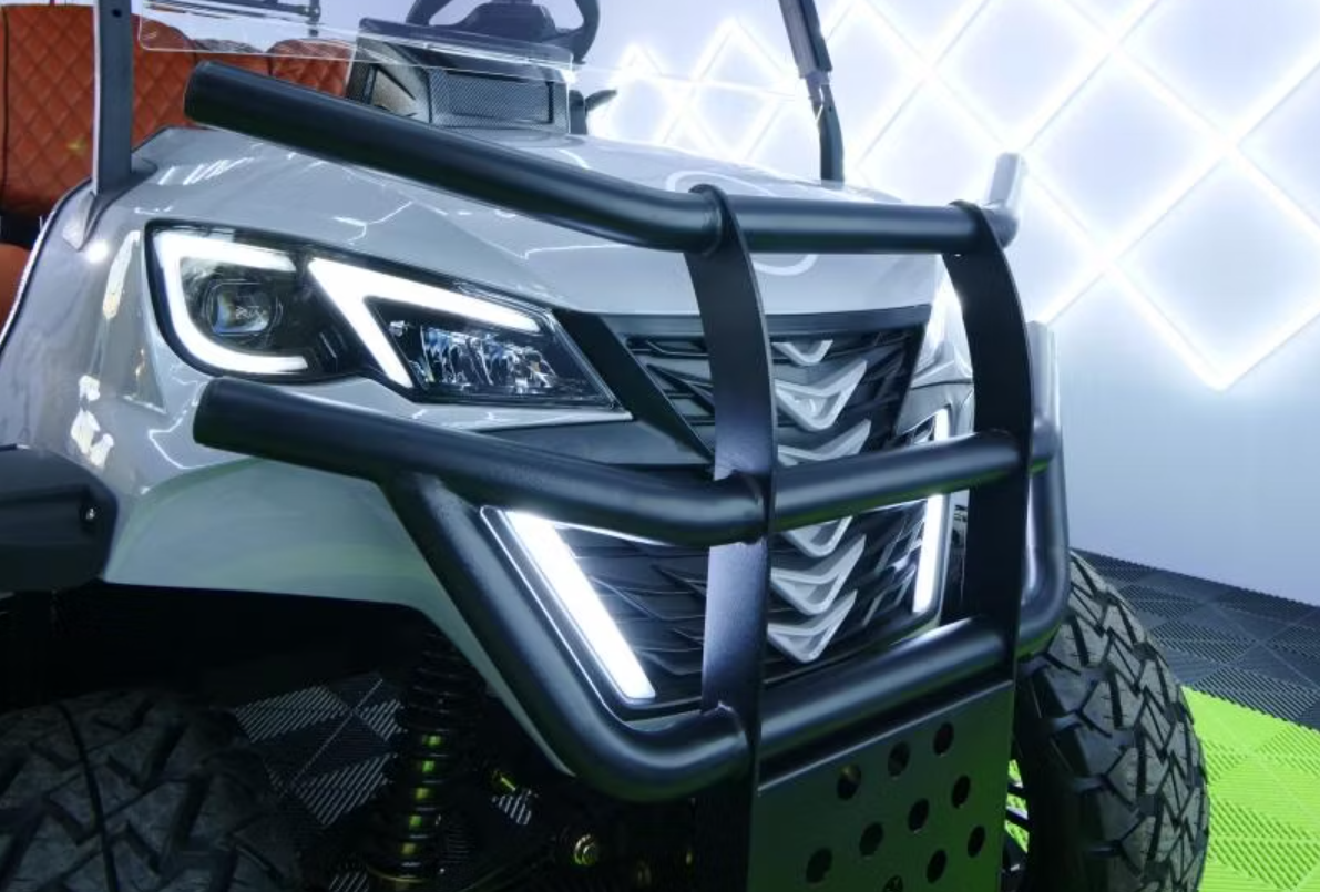Front guard bar fitted to a luxury golf cart